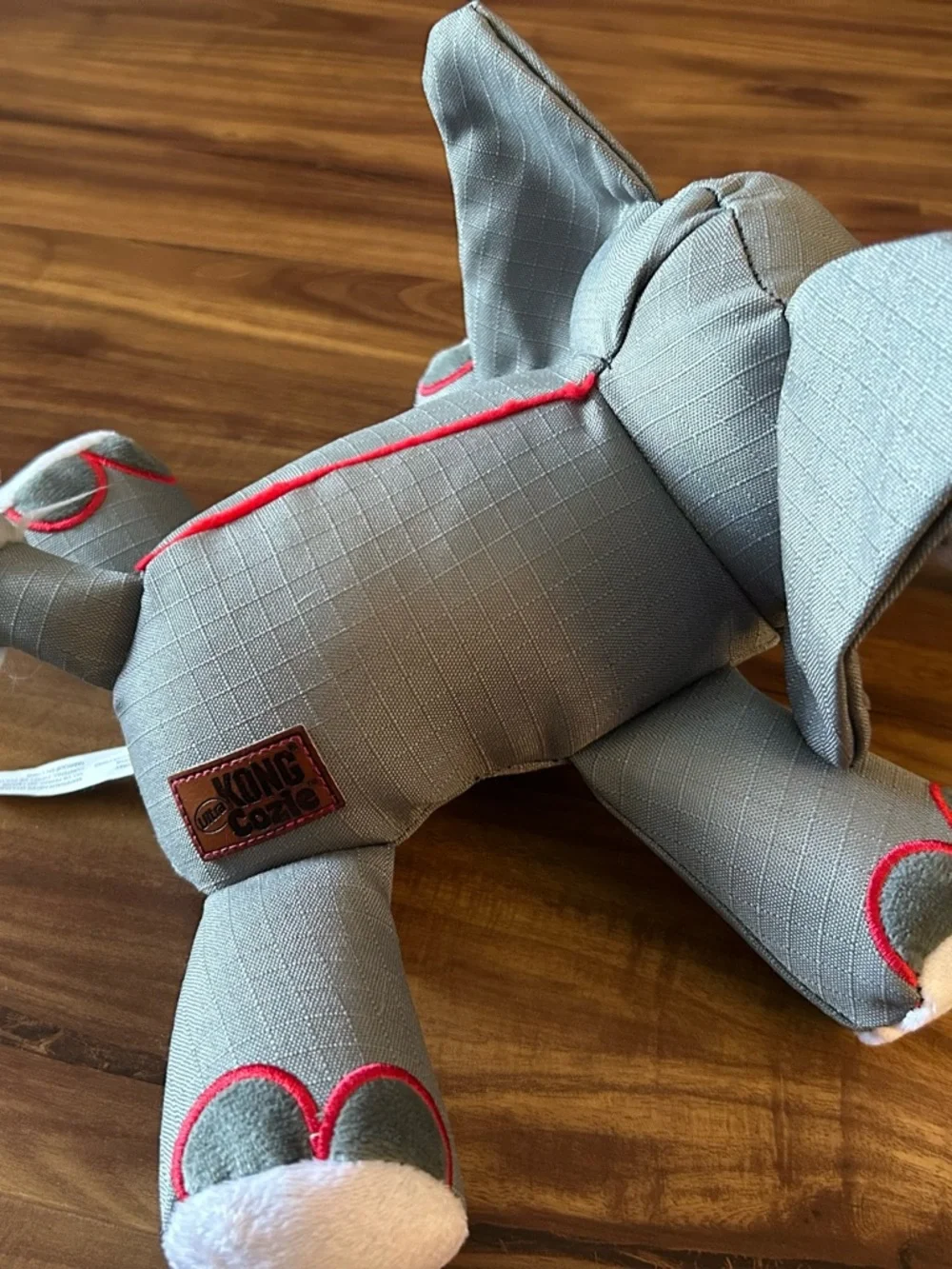 Kong Gray Elephant Plush with Red Trim and Blue Eyes